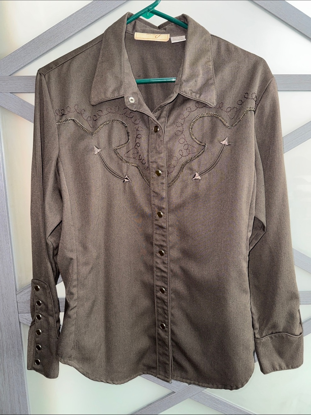 Scully Women's L Western Snap Front Shirt Embroidered Yoke Brown PL-661